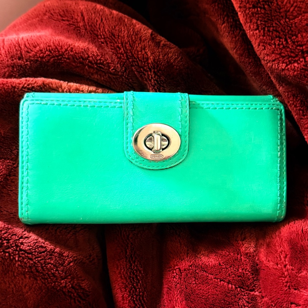 “COACH” Dark Mint Green Leather Wallet